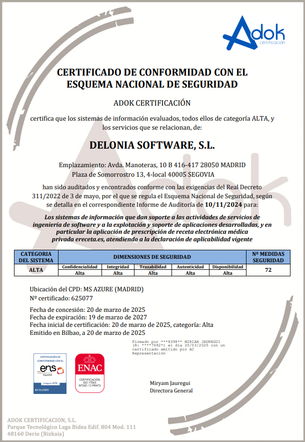 Delonia se certifica en el Esquema Nacional de Seguridad